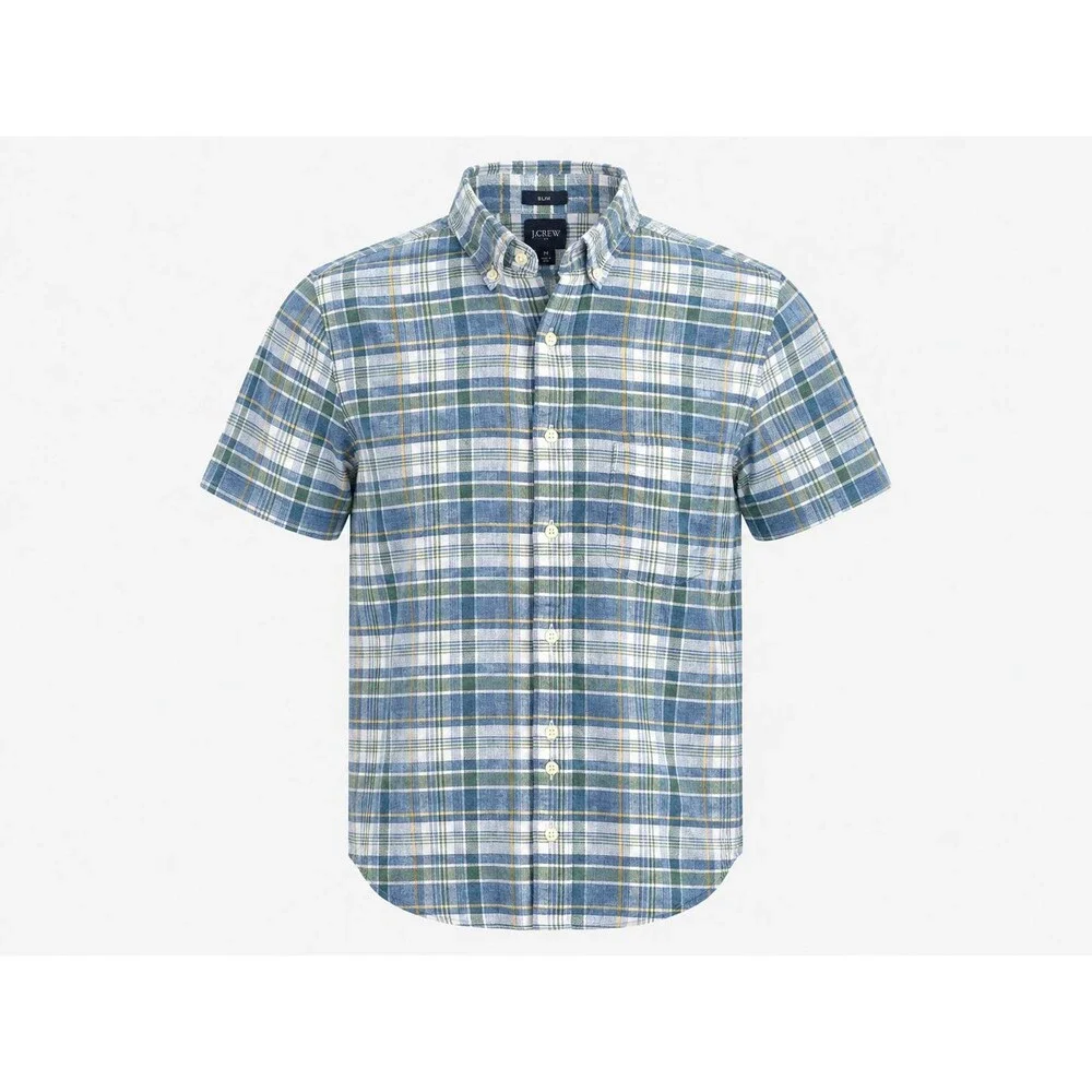 J.Crew Slim Fit Linen Blend Plaid Button-Down Shirt – Men's Medium